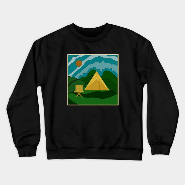 Camping Adventure Funny Tent Sunset Artsy Crewneck Sweatshirt by Flowering Away